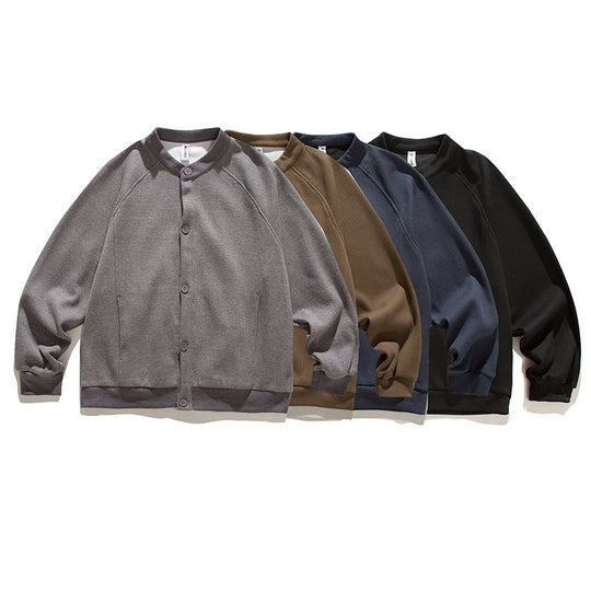 Herren Waffelstruktur-Strickjacke im Bomberstil mit Raglanärmeln und Knopfleiste Shop Nory
