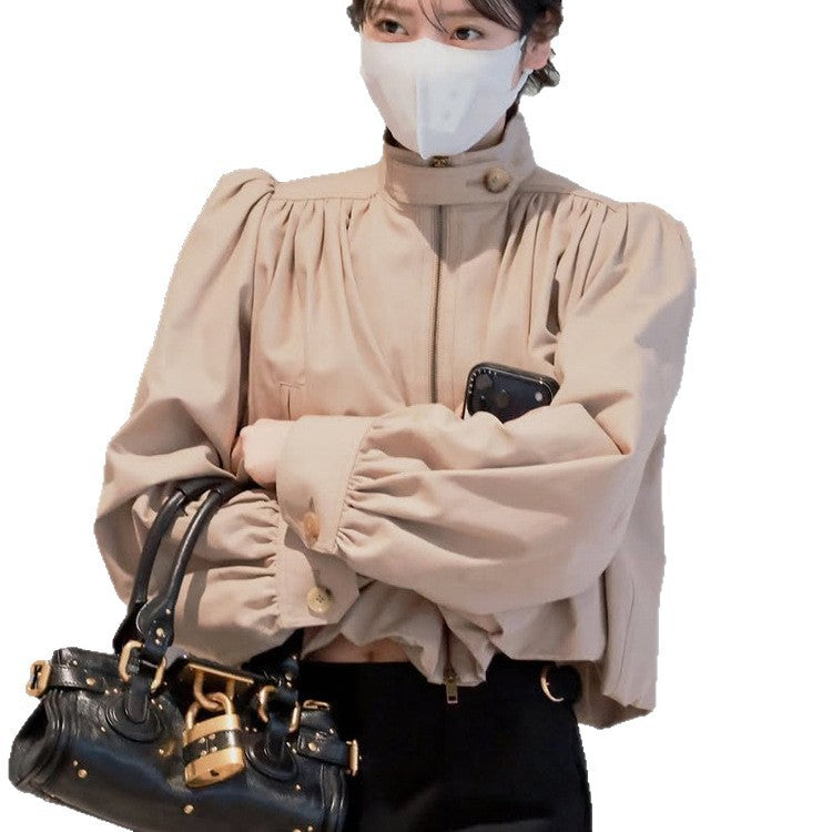 Damen Leichte Blousonjacke mit Ballonärmeln und Stehkragen Shop Nory