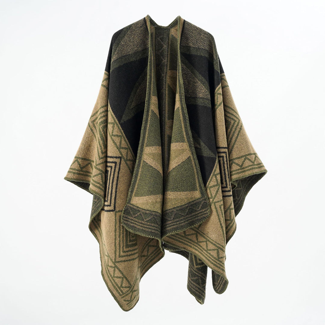 Damen Geometrischer Wollmix-Überwurfponcho mit Kettelkante Shop Nory