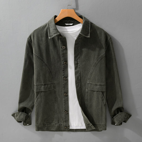 Herren robuste Canvas-Workerjacke mit Fronttaschen und markanten Ziernähten Shop Nory