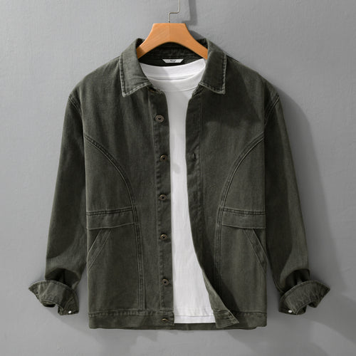 Herren robuste Canvas-Workerjacke mit Fronttaschen und markanten Ziernähten Shop Nory
