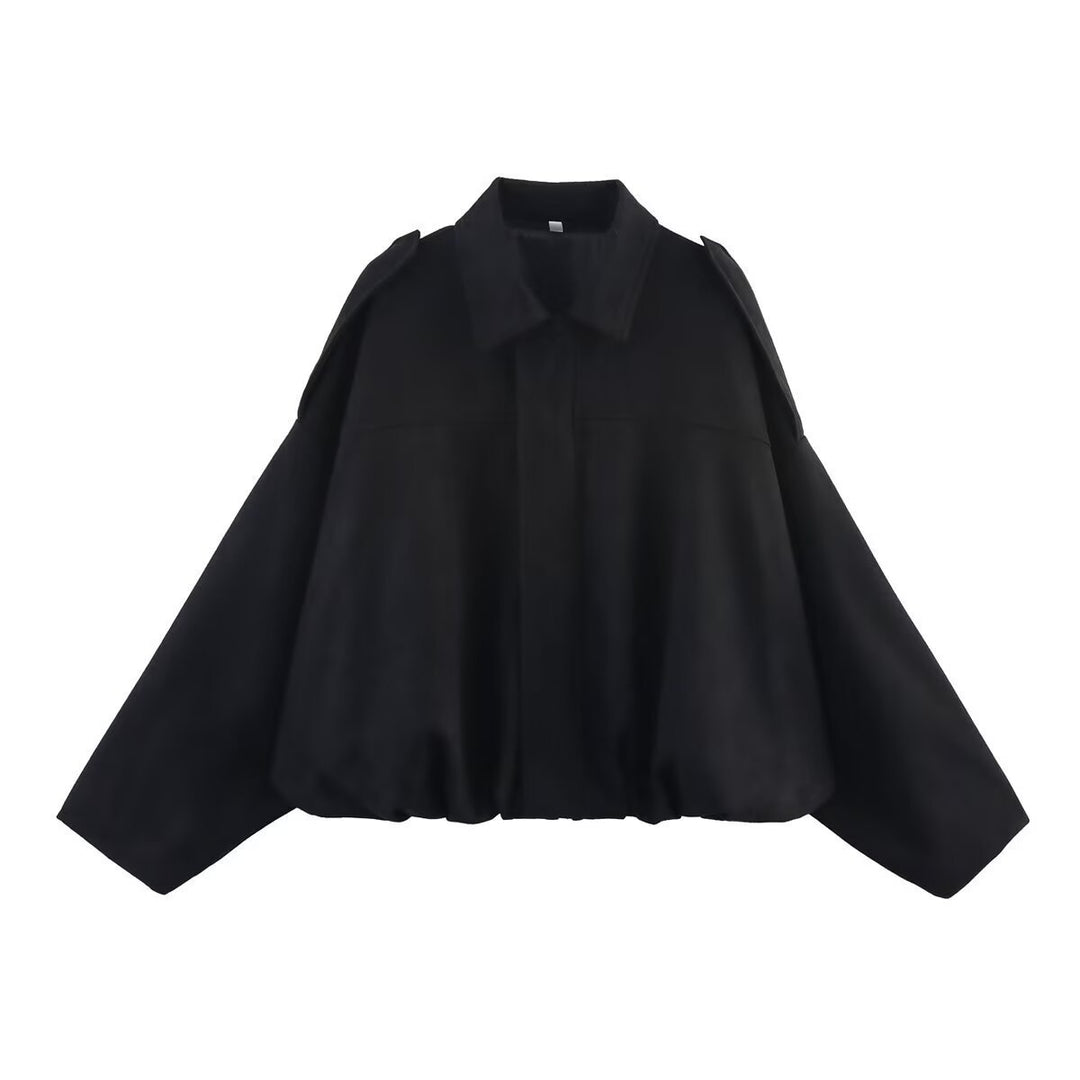 Damen nan Oversize-Kurzjacke mit Ballon-Saum, Schulterpatten und verdeckter Frontleiste Shop Nory