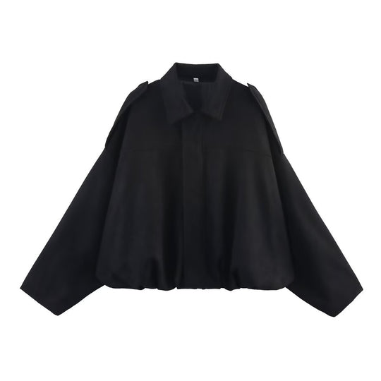 Damen nan Oversize-Kurzjacke mit Ballon-Saum, Schulterpatten und verdeckter Frontleiste Shop Nory