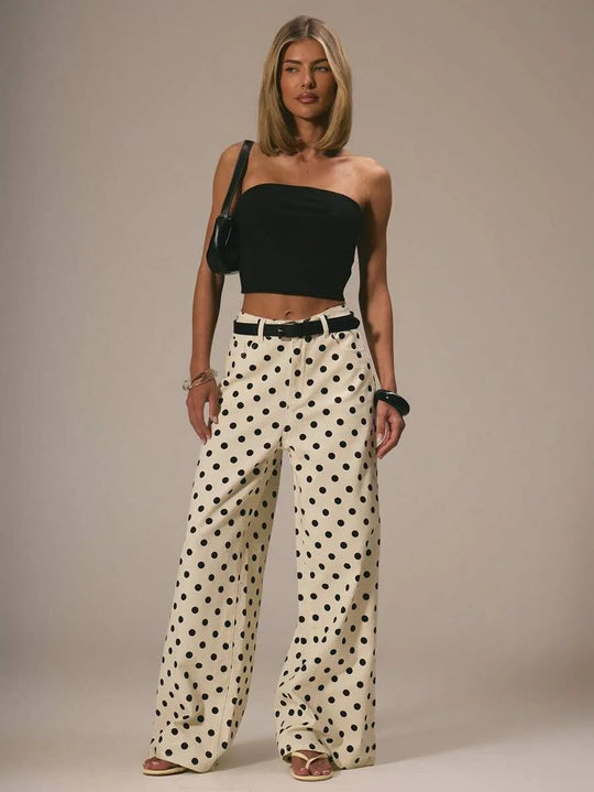 Damen weite Polka-Dot Palazzo-Hosen mit high-waist Schnitt