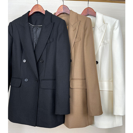 Damen Taillierter Longline-Blazer mit doppelreihiger Knopfleiste und Pattentaschen Shop Nory