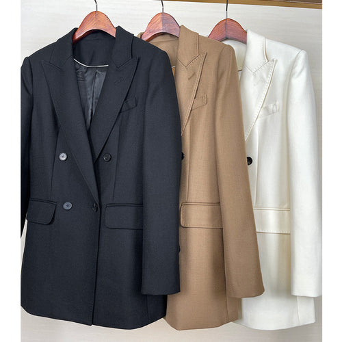Damen Taillierter Longline-Blazer mit doppelreihiger Knopfleiste und Pattentaschen Shop Nory