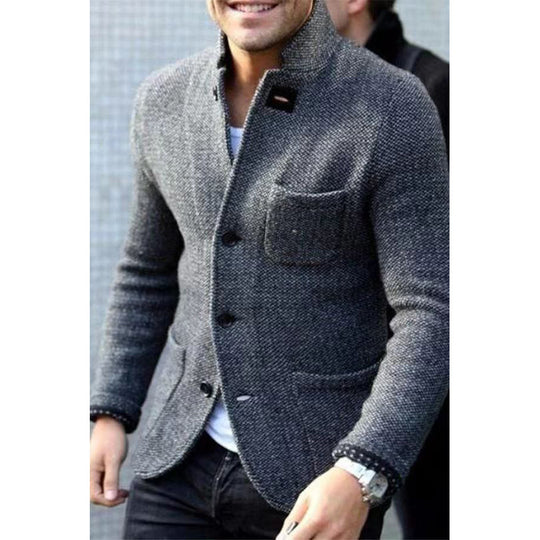 Herren Strickblazer mit Stehkragen und aufgesetzten Taschen Shop Nory