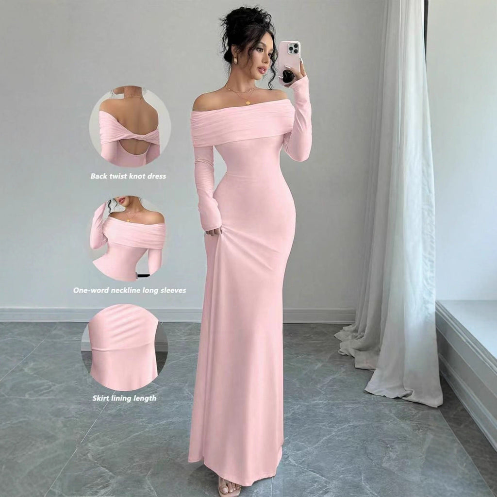 Damen Elegantes Off-Shoulder-Maxikleid mit figurbetontem Schnitt und langen Ärmeln