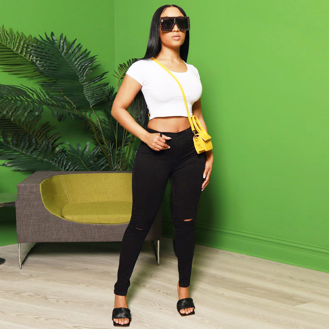 Damen Taillenbetonte Superstretch Skinny-Jeans mit Knie-Cutouts Shop Nory