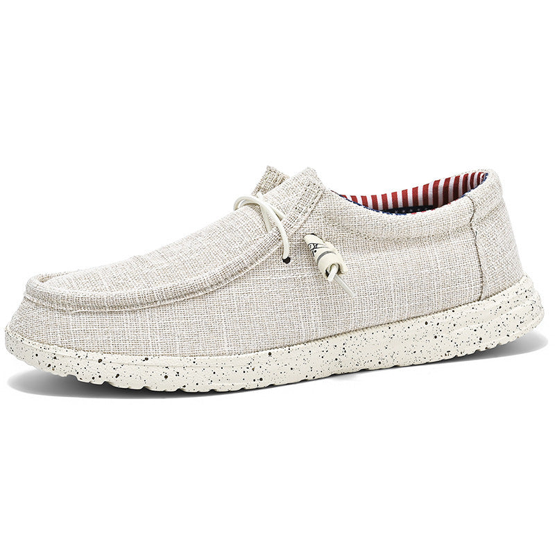Herren lässiger Mokassin-Slipper aus Leinenstoff mit gepolsterter Komfortsohle und elastischem Schnürzug Shopy Nory