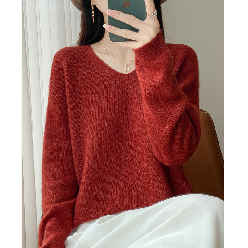 Damen Oversize-Feinstrickpullover mit feinem V-Ausschnitt und verlängertem Ärmelabschlusst Shop Nory