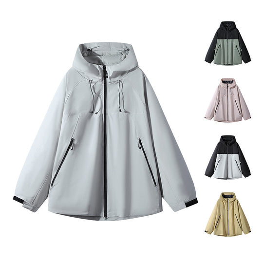 Unisex Wasserabweisende zweifarbige Softshell-Jacke mit Kapuze Shop Nory