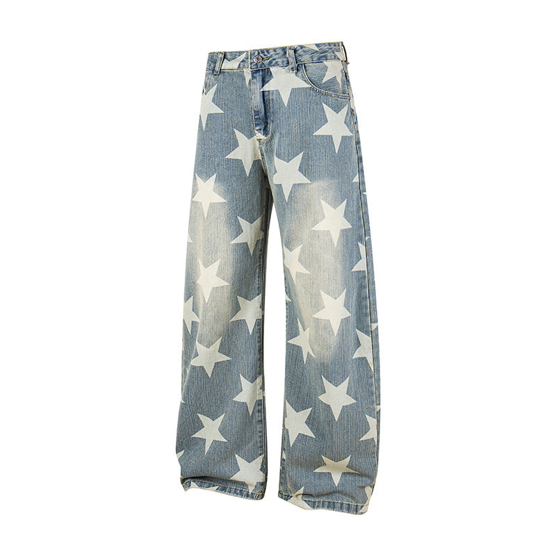 Damen Weite Hochbund-Culotte-Jeans mit hoher Taille und Allover-Sterneprint Shop Nory