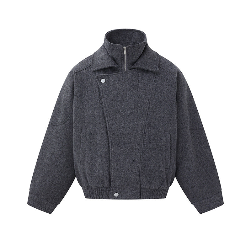 Herren Boxy Wollmix-Blousonjacke mit asymmetrischem Doppelverschluss und hohem Stehkragen Shop Nory