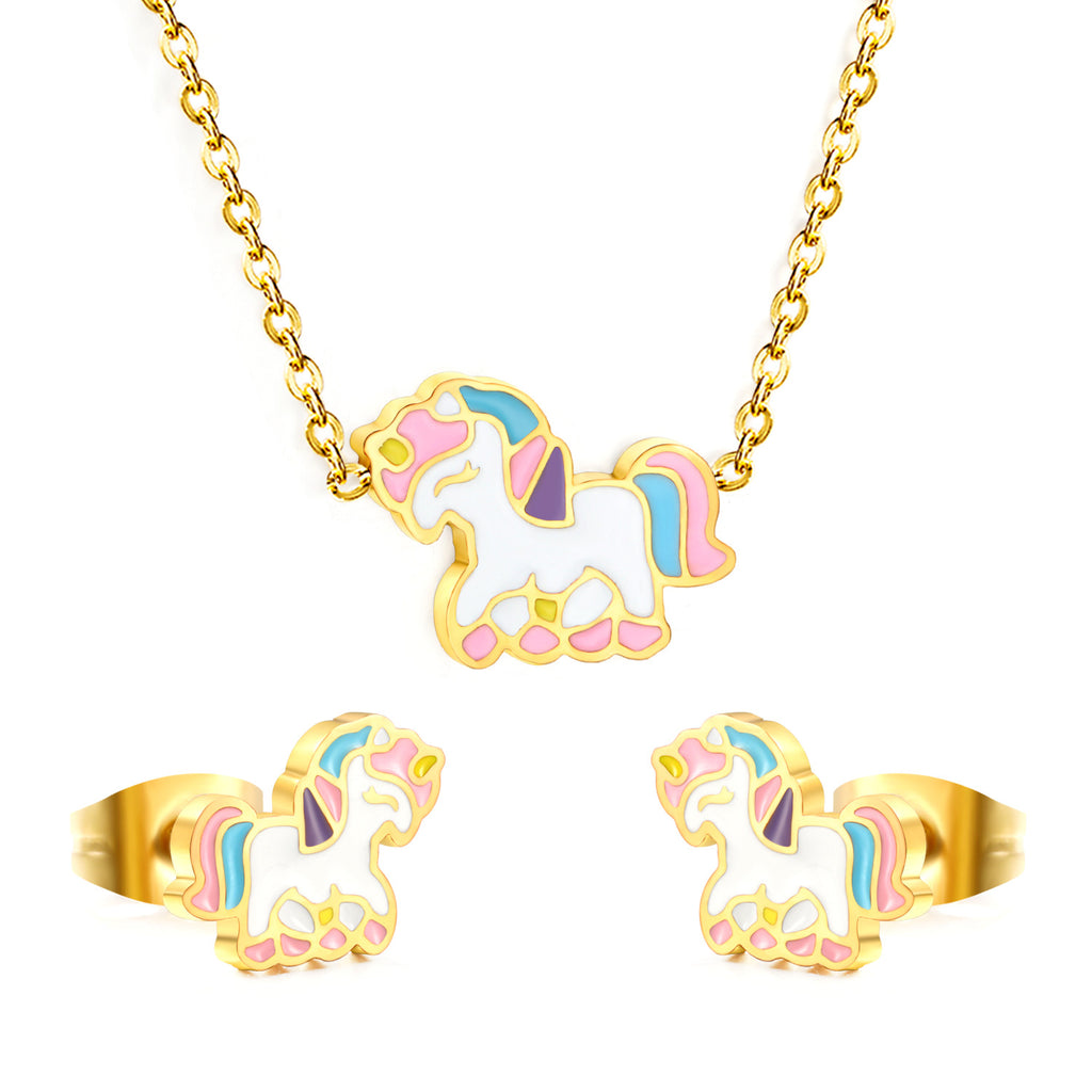 Damen Schmuckset mit niedlichen Einhorn-Anhängern aus hochwertigem Edelstahl Shop Nory