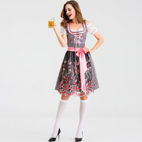 Damen nan traditionelles Kurzdirndl mit Spitzenärmeln, Schnürung und floraler Schürze Shop Nory