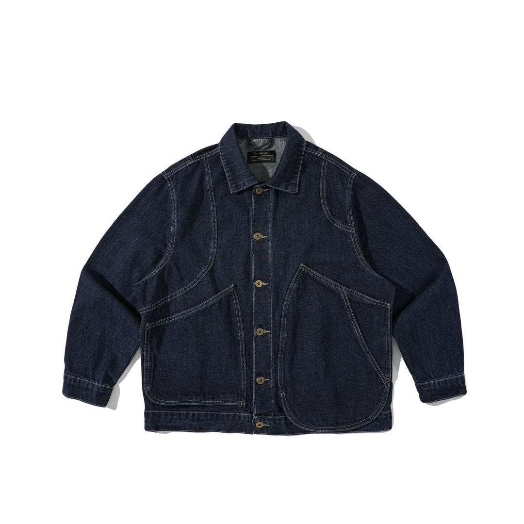 Unisex Boxy-Denimjacke im Workwear‑Stil mit markanten Rundtaschen Shop Nory