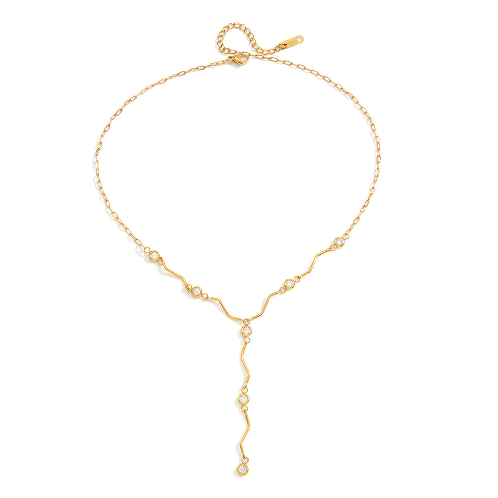 Damen Halskette mit verspieltem Wellen-Design und funkelnden Zirkonia Shop Nory