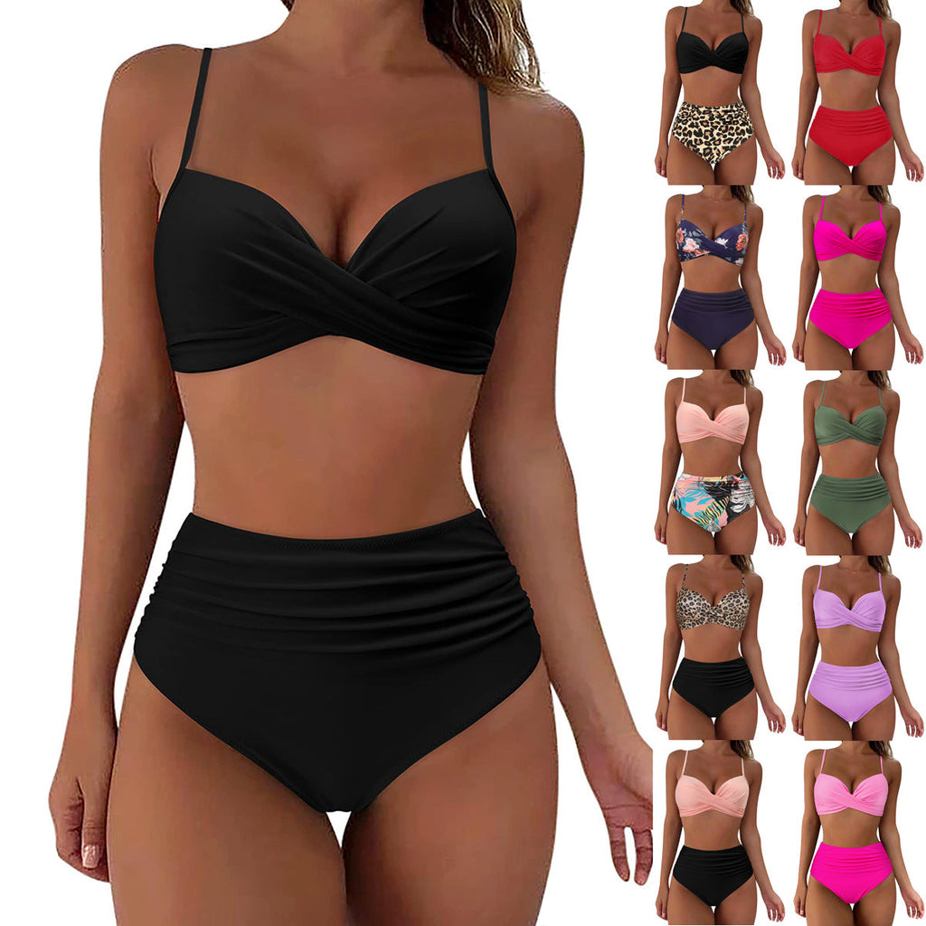 Damen High-Waist Bikini mit Leo-Muster