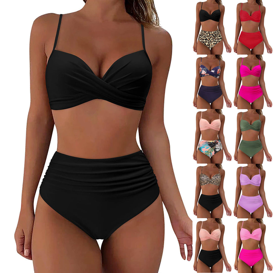 Damen High-Waist Bikini mit Leo-Muster