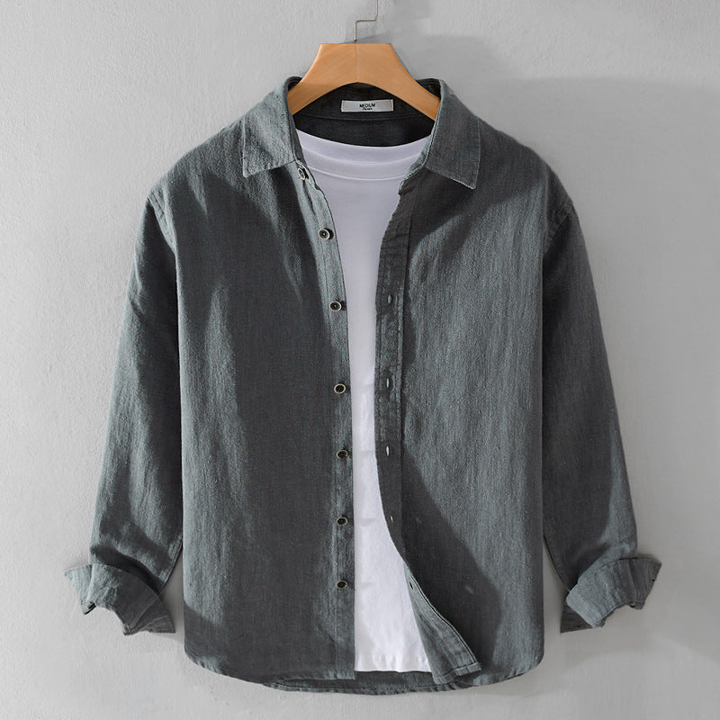 Herren Relaxed-Fit Leinenhemd mit durchgehender Knopfleiste und Hemdkragen Shop Nory