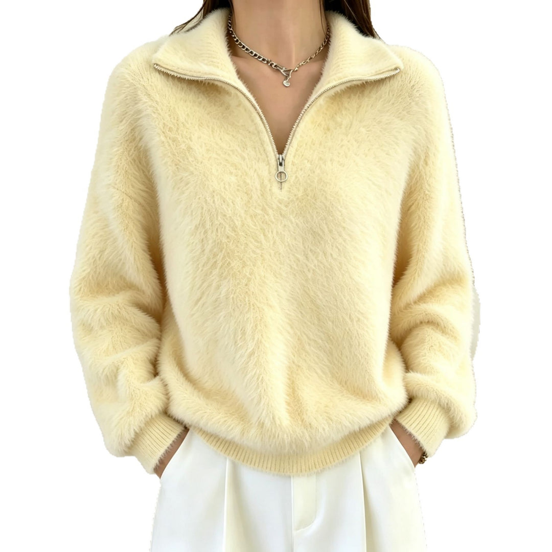 Damen Flauschiger Halbzipp-Pullover mit Stehkragen Shop Nory