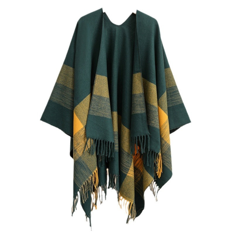 Damen Leichter Wollmix-Überwurf im Kimono-Schnitt mit Fischgrät‑Besatz und Fransensaum Shop Nory