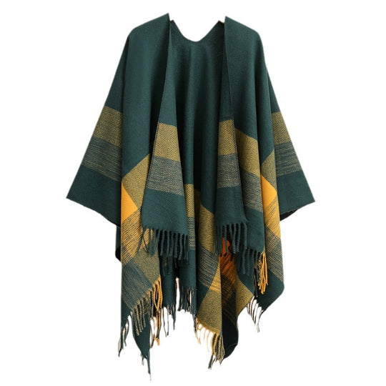 Damen Leichter Wollmix-Überwurf im Kimono-Schnitt mit Fischgrät‑Besatz und Fransensaum Shop Nory