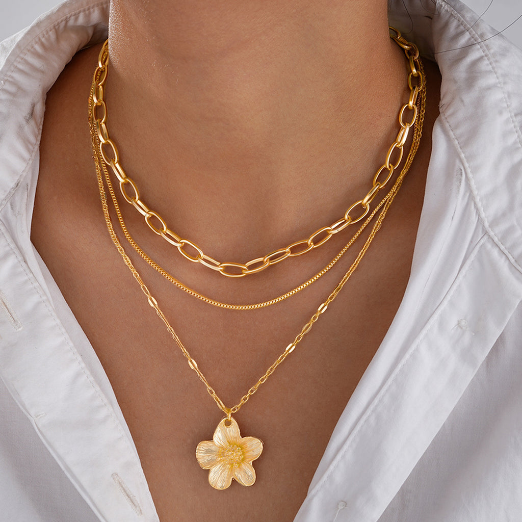 Damen mehrlagige Halskette mit floralen Anhängern Shop Nory