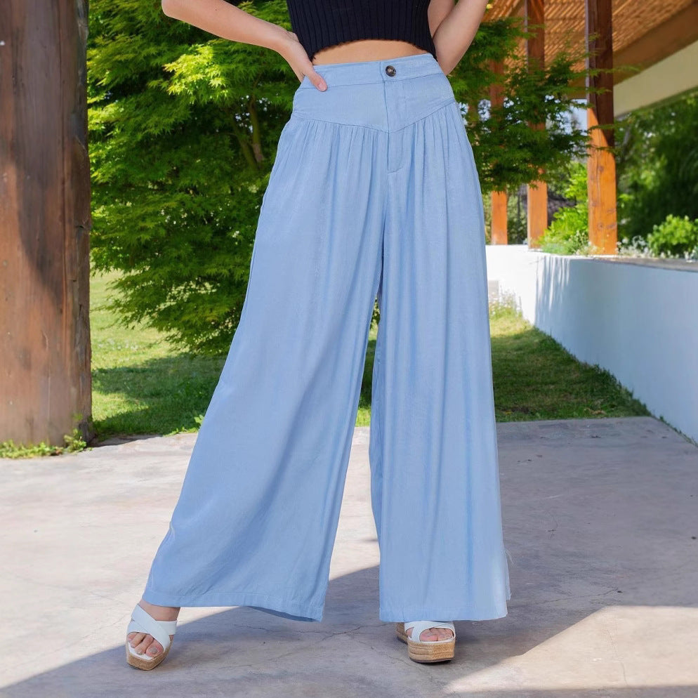 Damen nan hochgeschnittene Palazzo-Hose mit geraffter Passe, weitem Bein und Eingrifftaschen Shop Nory
