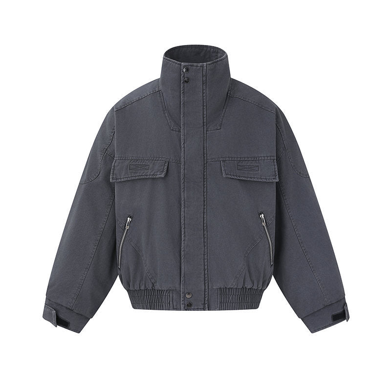 Herren Kurz geschnittene Canvas-Bomberjacke mit hohem Stehkragen, verdeckter Frontblende und Reißverschlusstaschen Shop Nory