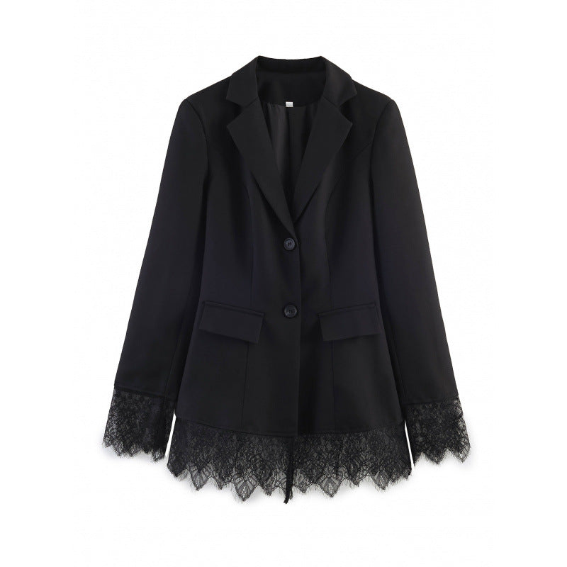 Damen taillierter Blazer mit Spitzenbesatz und ausgestelltem Saum Shop Nory