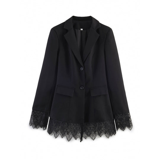 Damen taillierter Blazer mit Spitzenbesatz und ausgestelltem Saum Shop Nory