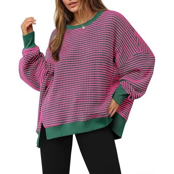 Damen Gestreifter Oversize-Sweater mit Rundhalsausschnitt und Seitenschlitzen Shop Nory