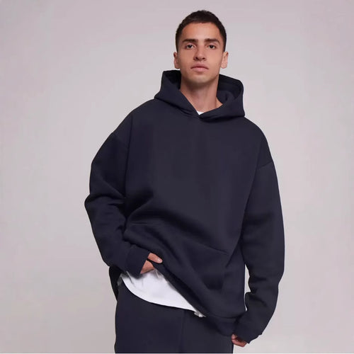 Herren nan schwerer Fleece-Boxy-Hoodie mit tiefem Schulterfall verstärkter Kapuze und Kängurutasche Shop Nory