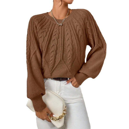 Damen nan kurzer Zopfmuster-Strickpullover mit Ballonärmeln und geripptem Saum Shop Nory