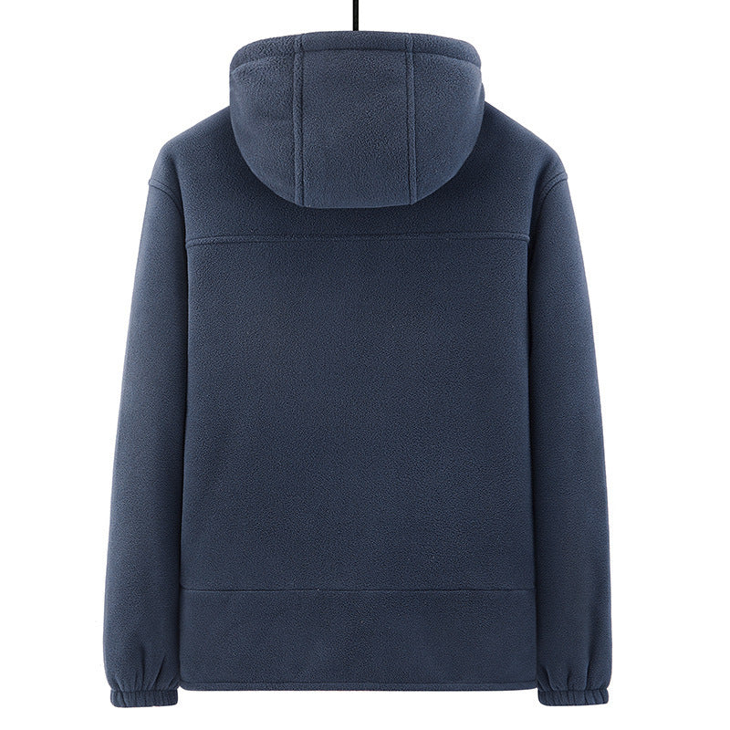 Herren Fleece-Kapuzenjacke mit Teddyfutter, Zwei-Wege-Reißverschluss und verdeckten Reißverschlusstaschen Shop Nory