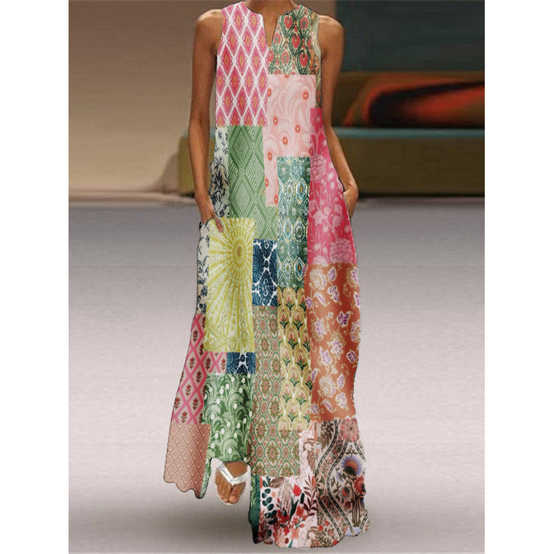 Damen Maxikleid mit elegantem floralem Design und seitlichen Taschen Shopnory