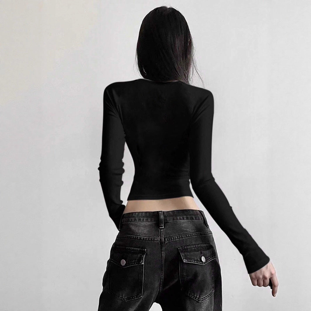 Damen nan kurzes Cropped-Longsleeve mit auffälligem Statement-Print und Call-Icon-Design Shop Nory