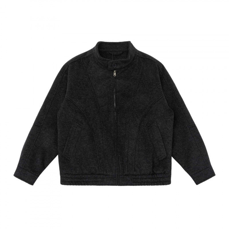 [Unisex] Boxy Wollmix-Zipjacke im Overshirt‑Stil mit kurzem Stehkragen Shop Nory