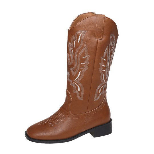 Damen Cowboystiefel mit mittelhohem Schaft, quadratischer Zehenpartie und dekorativer Stickerei Shop Nory