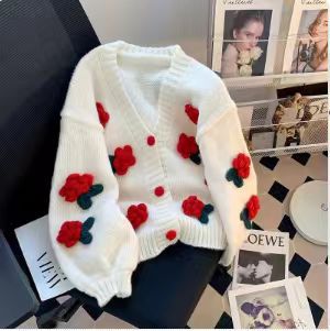 Damen Strickjacke mit Blumenmuster Shop Nory