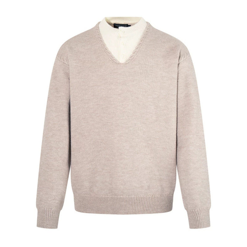 Herren Feiner V-Ausschnitt-Pullover mit Lagenoptik und Stehkragen-Innenteil Shop Nory
