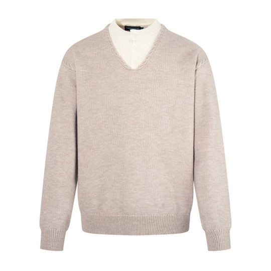 Herren Feiner V-Ausschnitt-Pullover mit Lagenoptik und Stehkragen-Innenteil Shop Nory