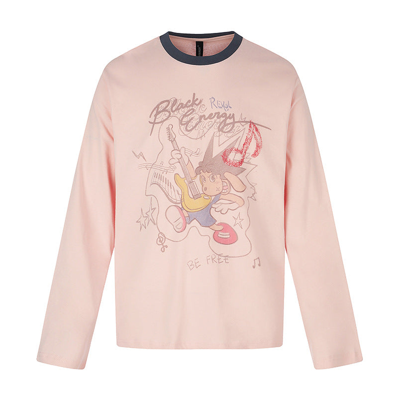 Damen Langarmshirt mit Comic-Gitarrenprint, Glitzerdetail und Kontrastkragen Shop Nory