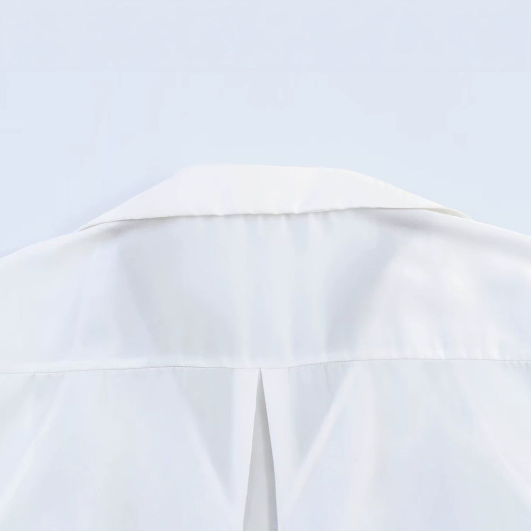 Damen Seidige Oversize-Bluse mit Spitzeneinsatz und Hemdkragen Shop Nory