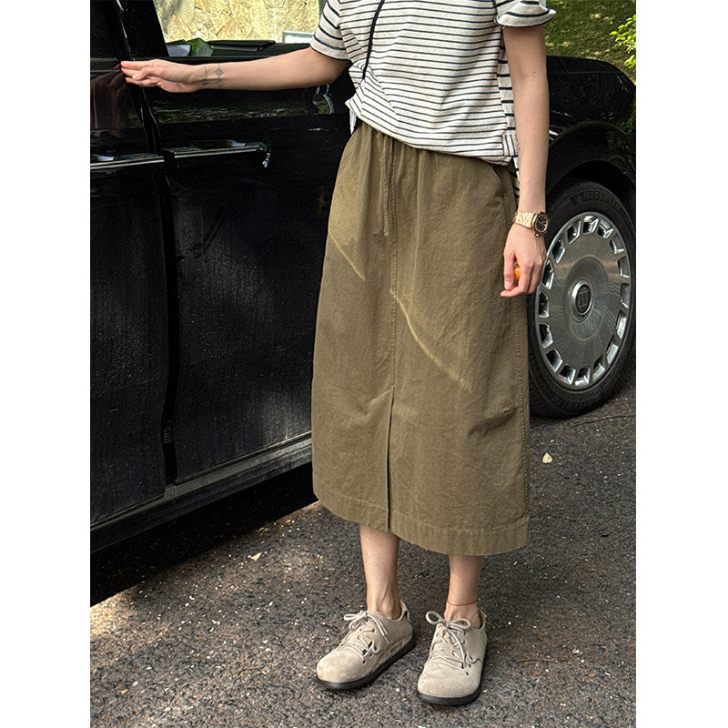 Damen Modischer Midirock mit elastischem Bund und Taschen Shop Nory