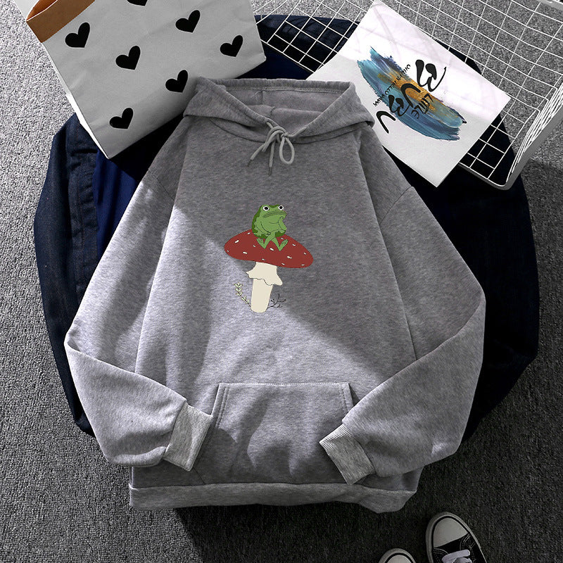 Damen nan oversized Kapuzenpullover mit Kängurutasche und Frosch‑Pilz-Print Shop Nory