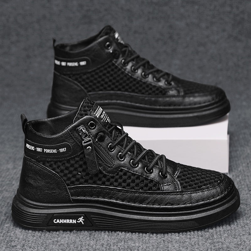 Herren High-Top Sneaker mit luftiger Mesh-Perforation, seitlichem Reißverschluss und dicker Profilsohle Shopy Nory