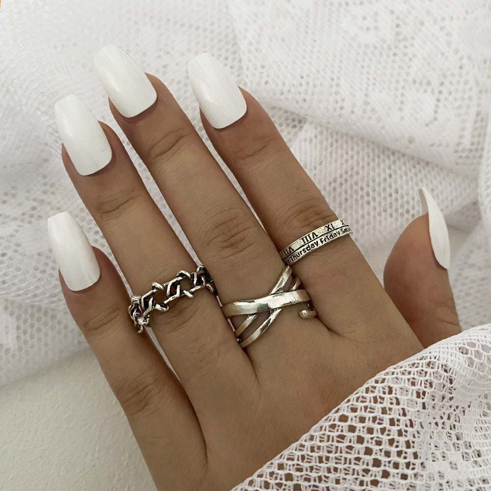 Damen Schmuckring-Set aus elegantem Silber mit künstlerischen Designs Shop Nory